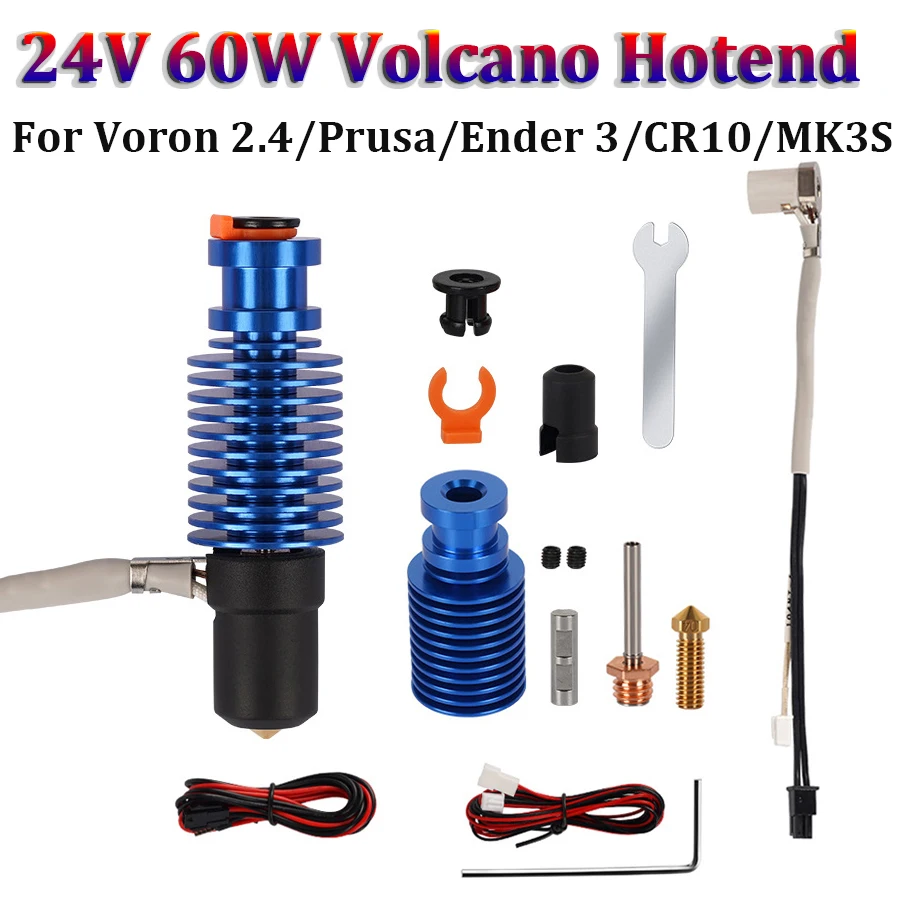 

24 в 60 Вт Volcano Hotend Kit для Voron 2,4 Prusa Ender 3 CR10 MK3S 3D принтер E3D Volcano Горячий Конец керамический нагревательный сердечник печатающая головка