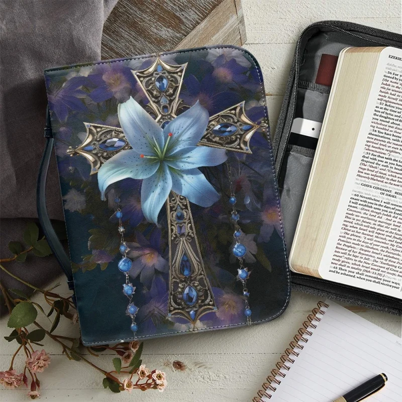 Bible Cover Case for Women Leather Zipper Handle Handbag Exquisite Bible Bag with Pockets Customized Study Book Holy Storage Bag