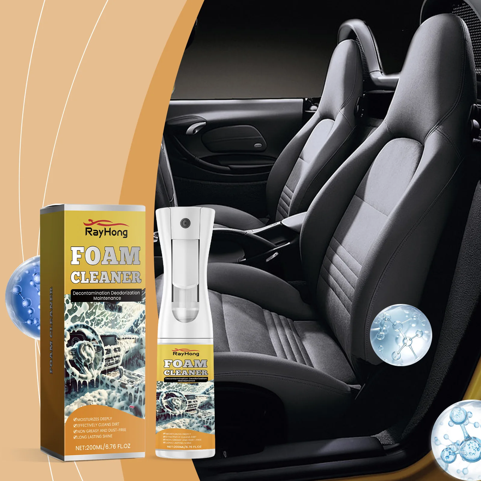

200ml Multi-Purpose Car Foam Cleaner - Interior Cleaner & Protector for Seats, Dashboard & Trim, Helps Remove Dirt & Stains