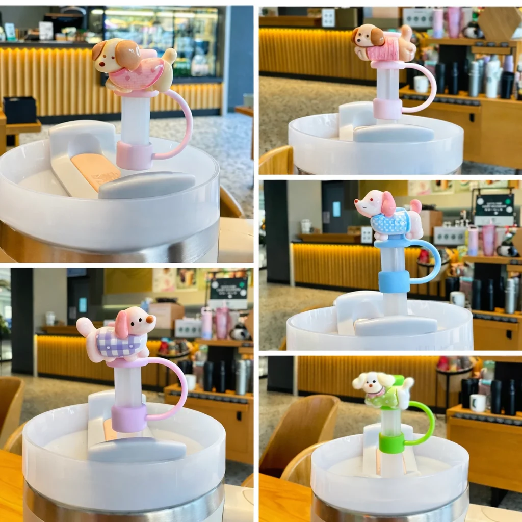 

Cute Puppy Straw Cover Caps For Stanley Cup 40/30 oz Tumbler Accessories Kawaii Silicone Straw Stoppers Cap For 10mm Straws