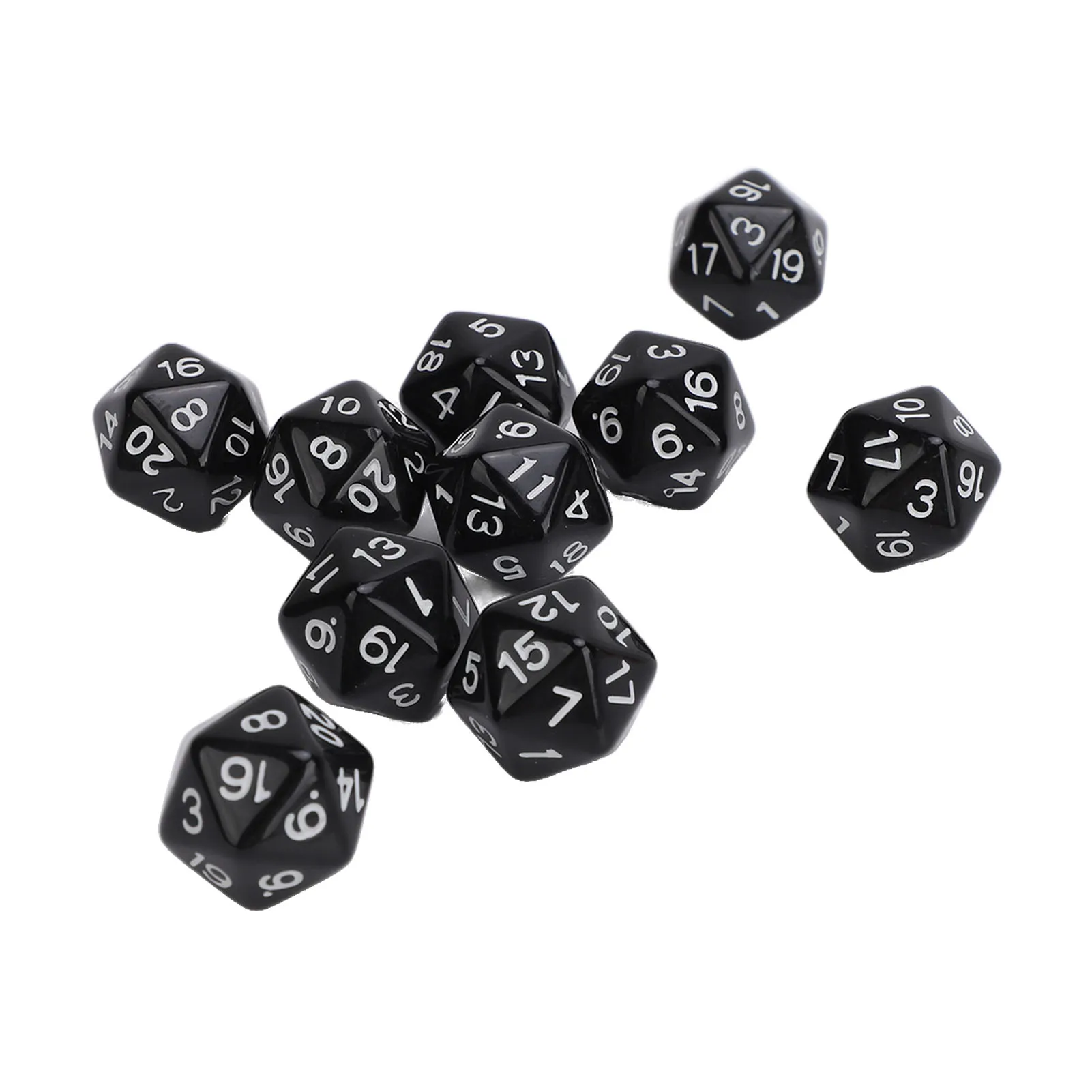 ZK30 10PCS Polyhedral Dice Set Plastic Lightweight 20 Sided Dice for Role Playing Table Games Black