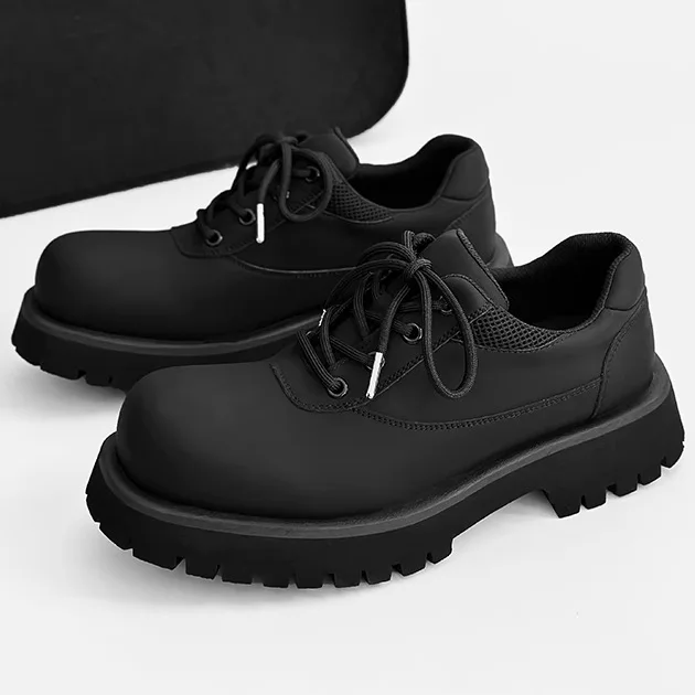 

Мужские туфли дерби 2026: черные рабочие туфли с массивным носком, на толстой подошве, увеличивающие рост, для повседневной носки, нишевые кожаные туфли