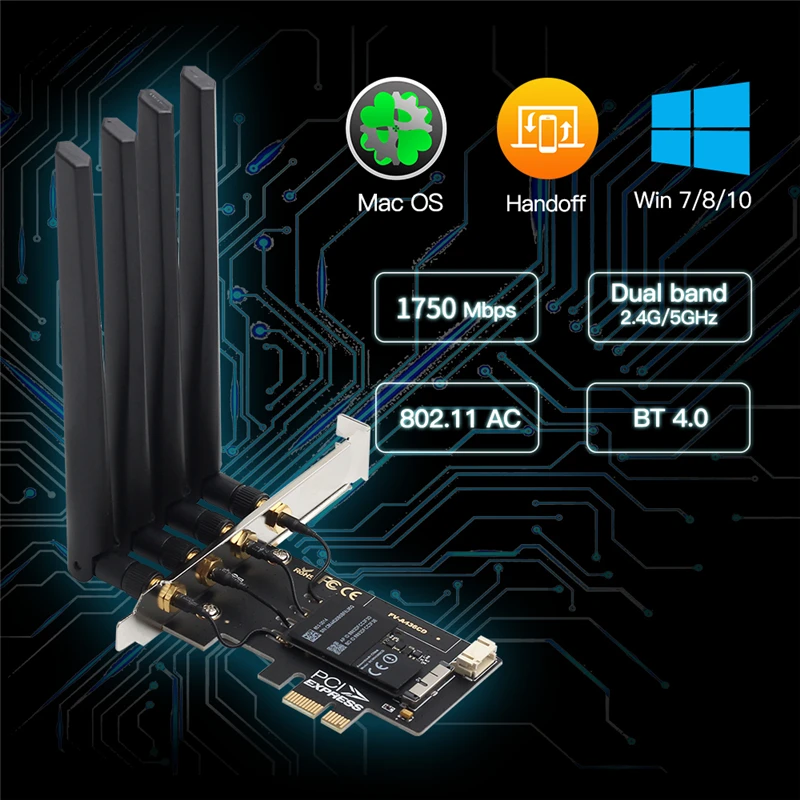 Banda Dual de 1750Mbps, adaptador inalámbrico PCIE para PC, Hackintosh AirPort Dekstop, Bcm4360, WiFi, para Bluetooth 4,0, BCM94360CD