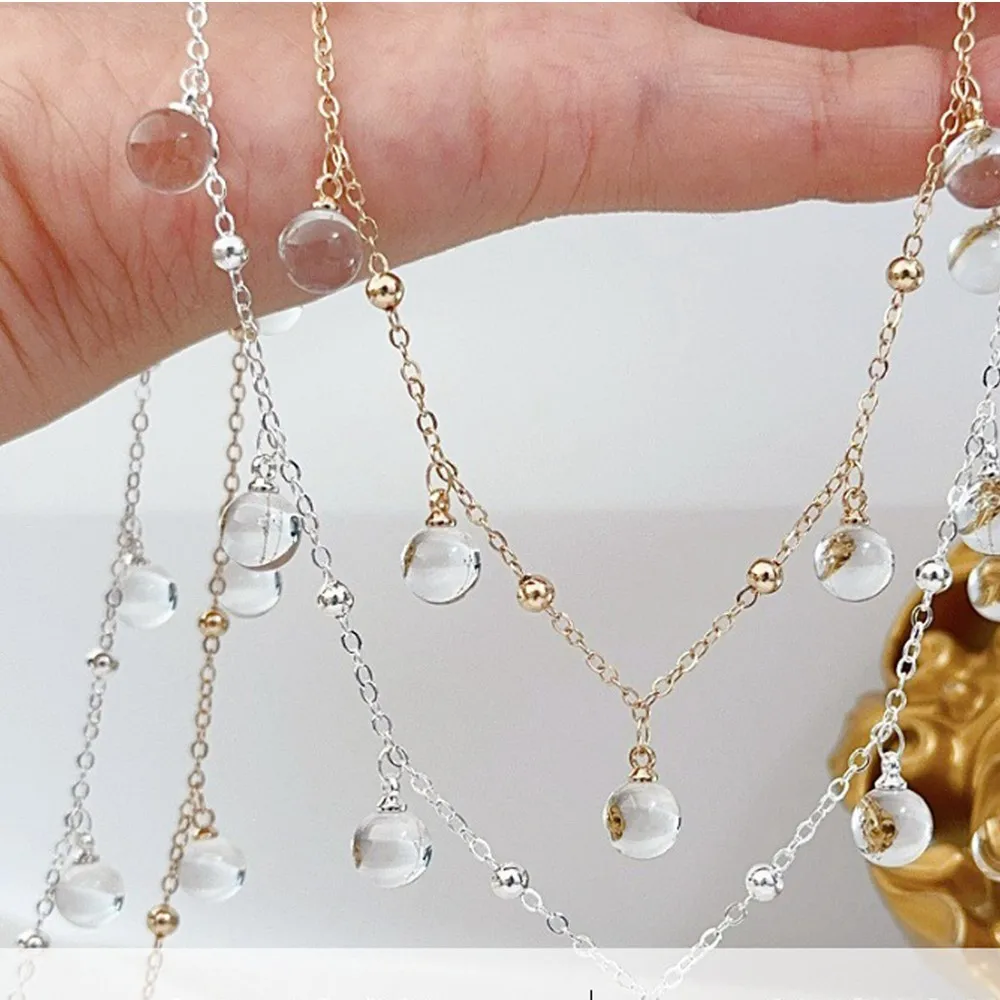 1Meter Ice-Transparent Glass Beads With Metal Chains For DIY Pendent Women Necklace Bracelet Jewelry Making Accessories Supplies