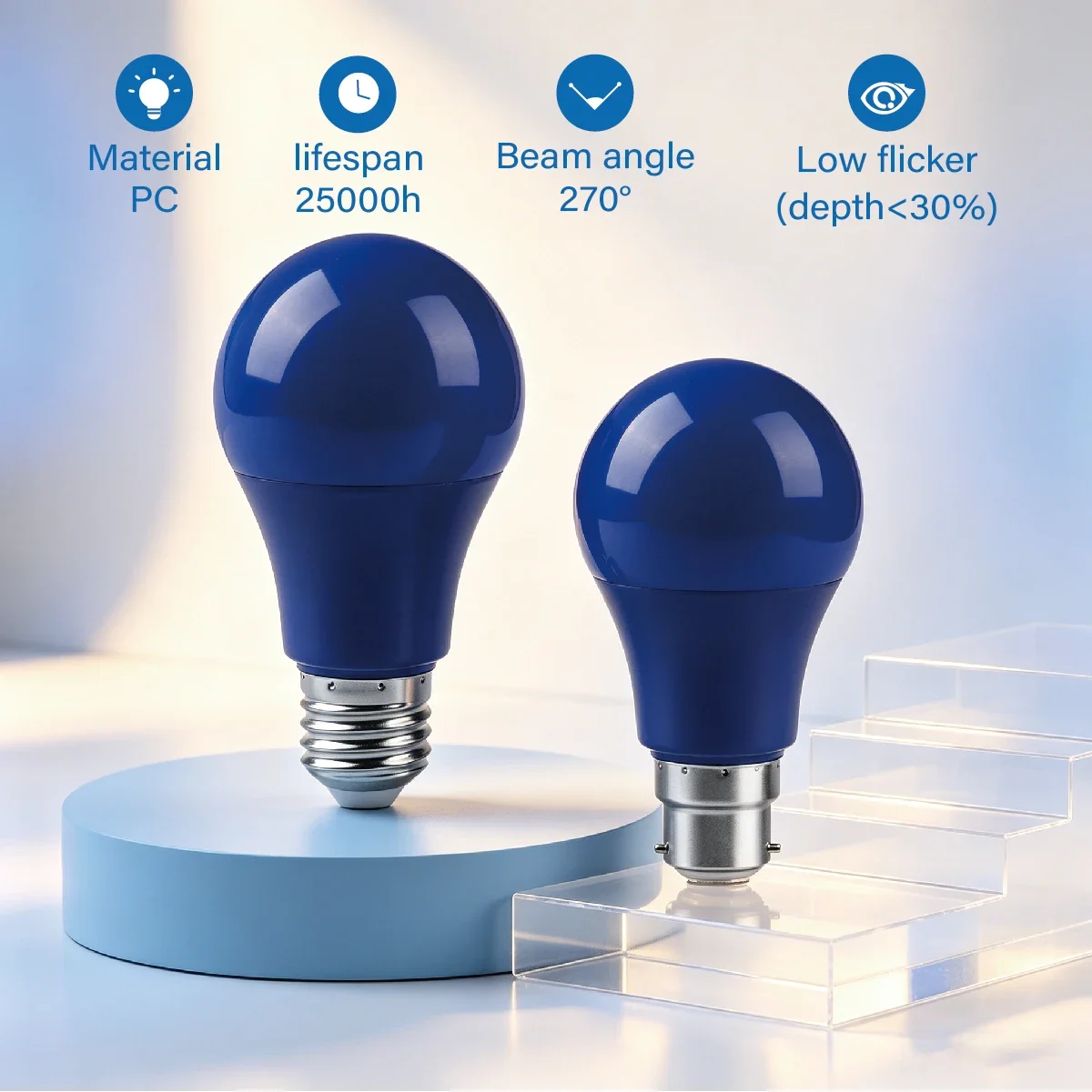 8W Blue Light LED Bulbs 640LM E27 B22 AC100-240V Decor Color Lamps for Bedroom Wedding Party Courtyard Garden Stage Decoration