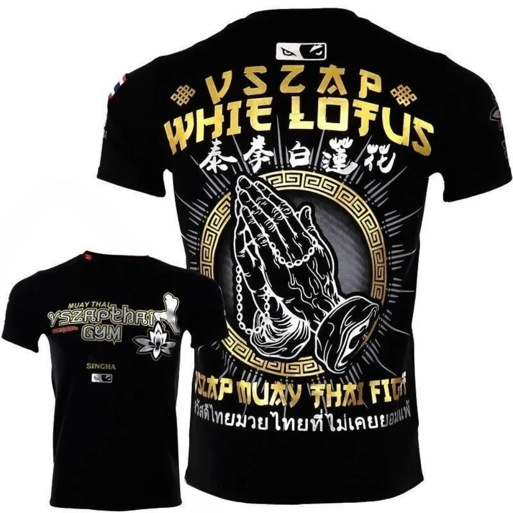 VSZAP Muay Thai Short-sleeved Quick-drying Cotton T-shirt Half-sleeved Fitness Sports Fighting Broadcast for Martial Arts Style