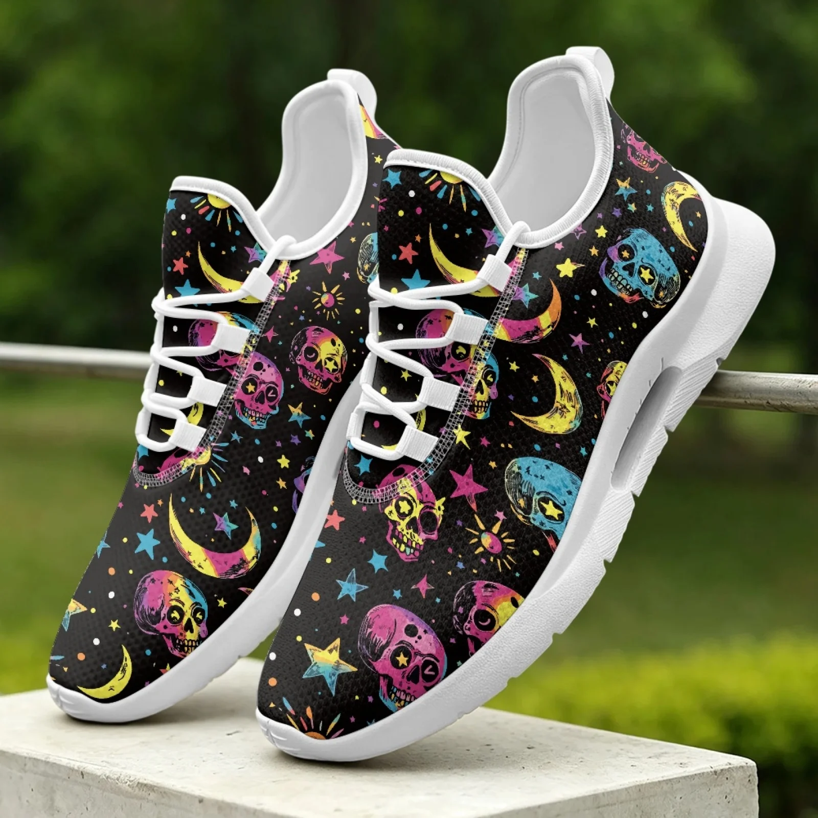 XIXIRIMIDO Women's Lace-up Casual Shoe Nurse Shoes Women's Sandals Men's Sneakers and Casual Shoes Tenis Feminino SkuLL Graffiti
