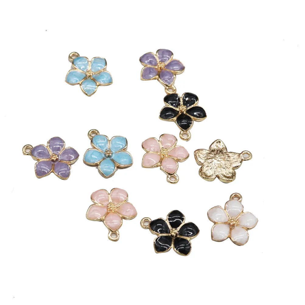 50Pcs Camellia Flower Pendant Enamel Charms Mixed Color Jewelry Making Scrapbooking DIY Accessories for Necklace Bracelet