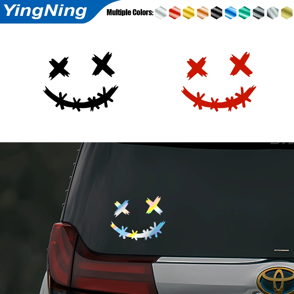 

Funny Smiling Face Pattern Auto Reflective Sticker Car Bumper Body Rear Window Decorative Decal Laser Car Sticker Accessories