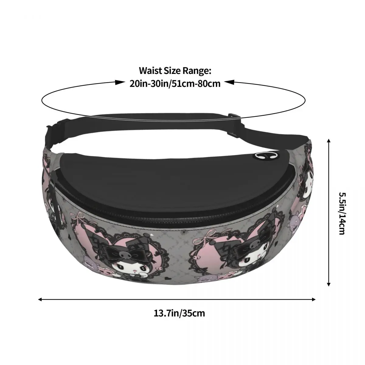 Cartoon personalizado Anime Fanny Pack, saco de cintura crossbody para correr, bolsa de dinheiro do telefone, homens e mulheres, Kuromi