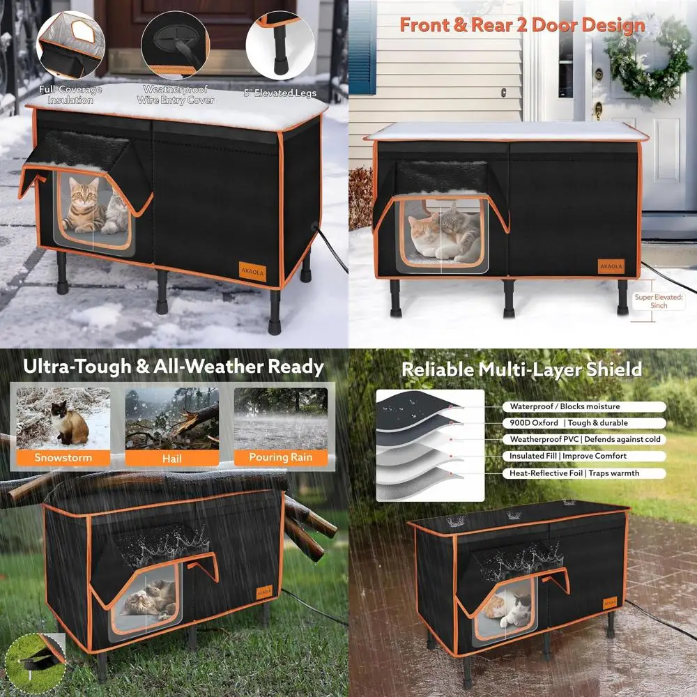 

Waterproof Outdoor Cat Shelter with Escape Door and Elevated Base for Winter, Heater-Ready, 26x20x14