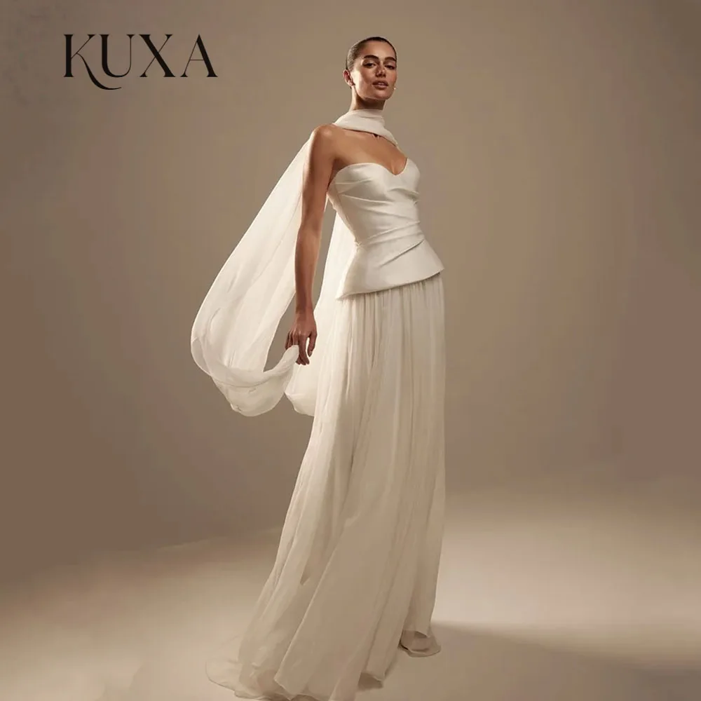 KUXA Customized Elegant Simple Wedding Dresses Strapless Sleeveless A Line For Women Maxi Classic Scarf Bridal Gowns 2026