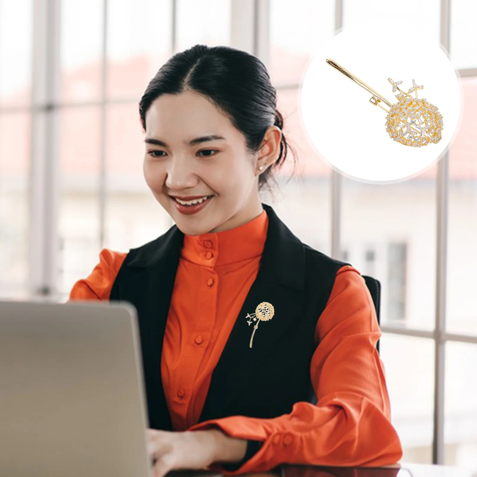 

Zirconia Dandelion Brooch Elegant Women Fashion Jewelry Lapel Pin For Suit Clothes Casual Formal Occasions Decorative