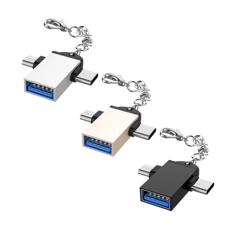 

Dropship USB OTG Adapter USB3.0 to Type-C and Micro USB 2 in 1 Connector with KeyChain