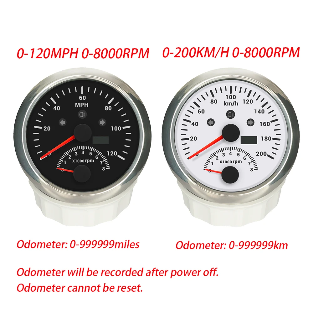 Universal 85mm Digital GPS Speedometer Gauge 0-120km/h 0-200MPH Speed Meter Tachometer 0-8000RPM For Car Boat Truck ATV 12V 24V