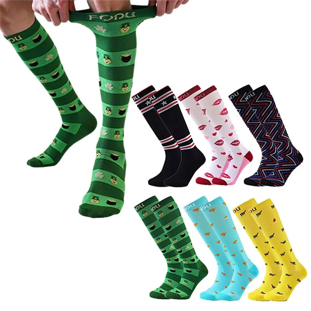 Calzini a compressione elastica Modello divertente Calze a pressione multicolori Comode calze al ginocchio per polpacci Sport all'aria aperta