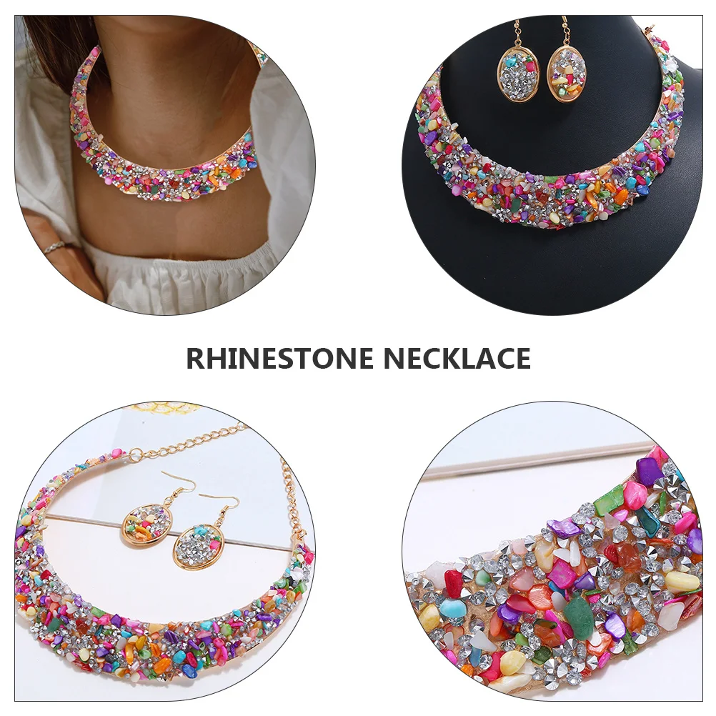 

1Set Fashion Colorful Rhinestone Necklace Earring Jewelry Kit Exaggerated Choker Dangler Suitable for Festival Party Wedding