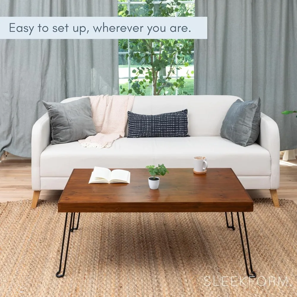 Folding Wooden Coffee Table - Collapsible 20x40 Light Wood Mini Desk - Lightweight Foldable Coffee Table for Small Spa