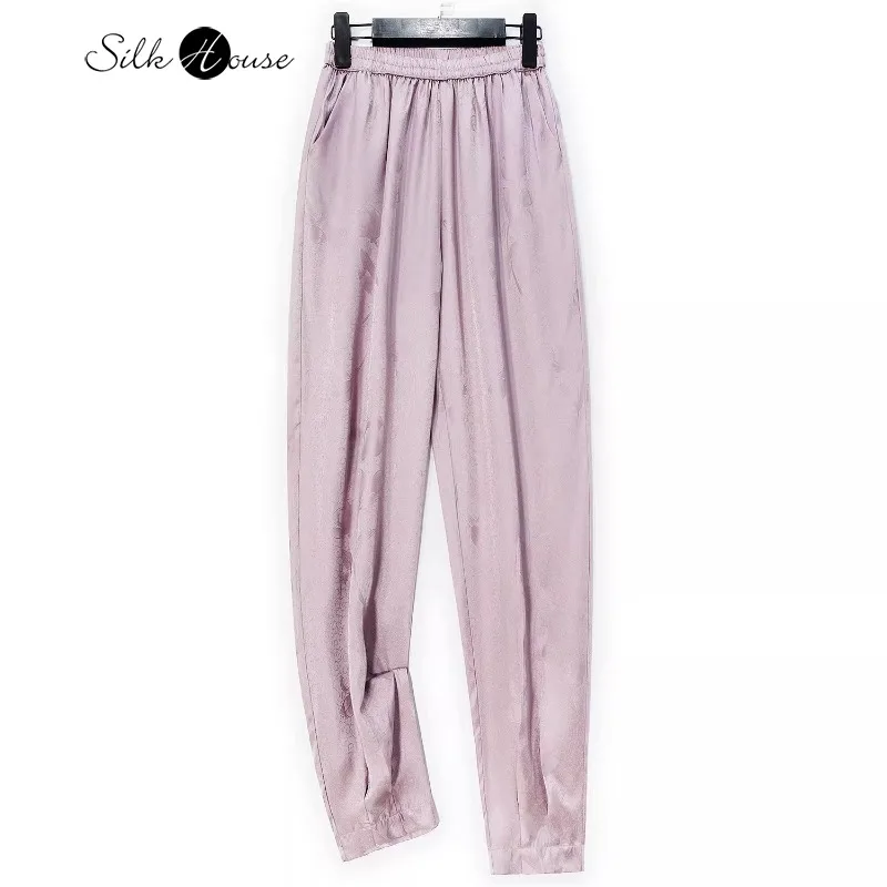 

2024 Women's Fashion Summer New Heavy 100% Natural Mulberry Silk Twisted Luo Light Fragrant Taro Purple Nine Point Haren Pants