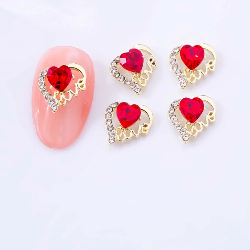 10pcs Valentine's Day Heart Nail Art Charm 3D Love Crystal Gem Nail Rhinestone Crafts DIY Sparkle Gem Luxury Nail Accessories