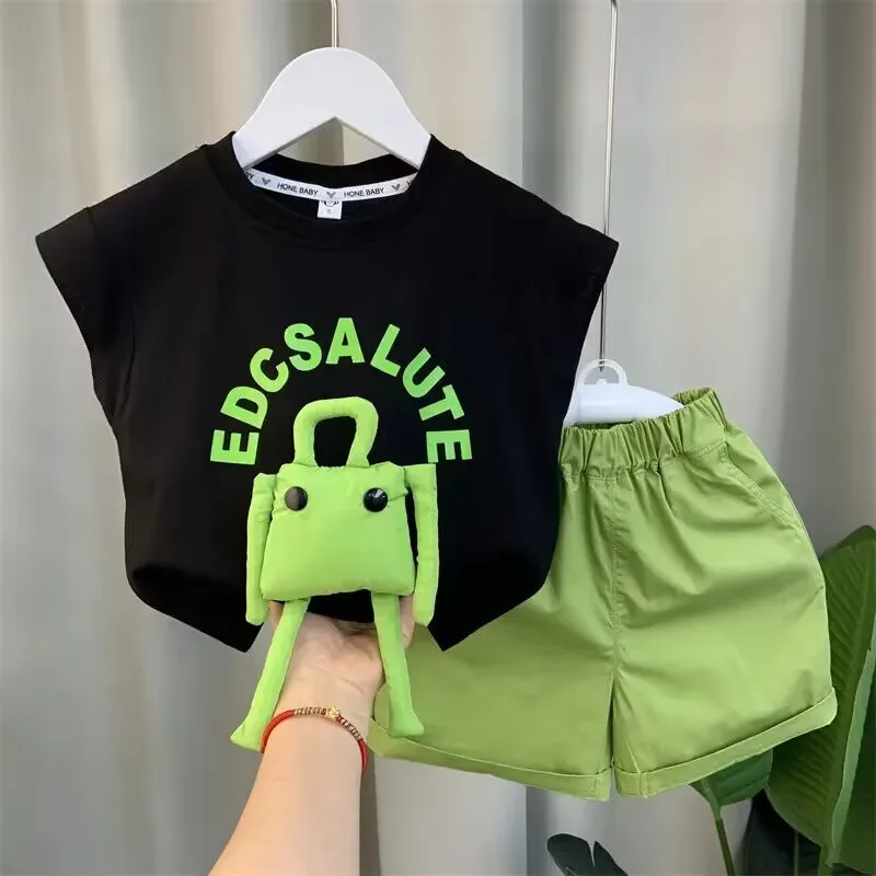 

Korean Children's Clothing Set Summer New Boys and Girls T-shirt Shorts Set Baby Fashionable Two Piece Set