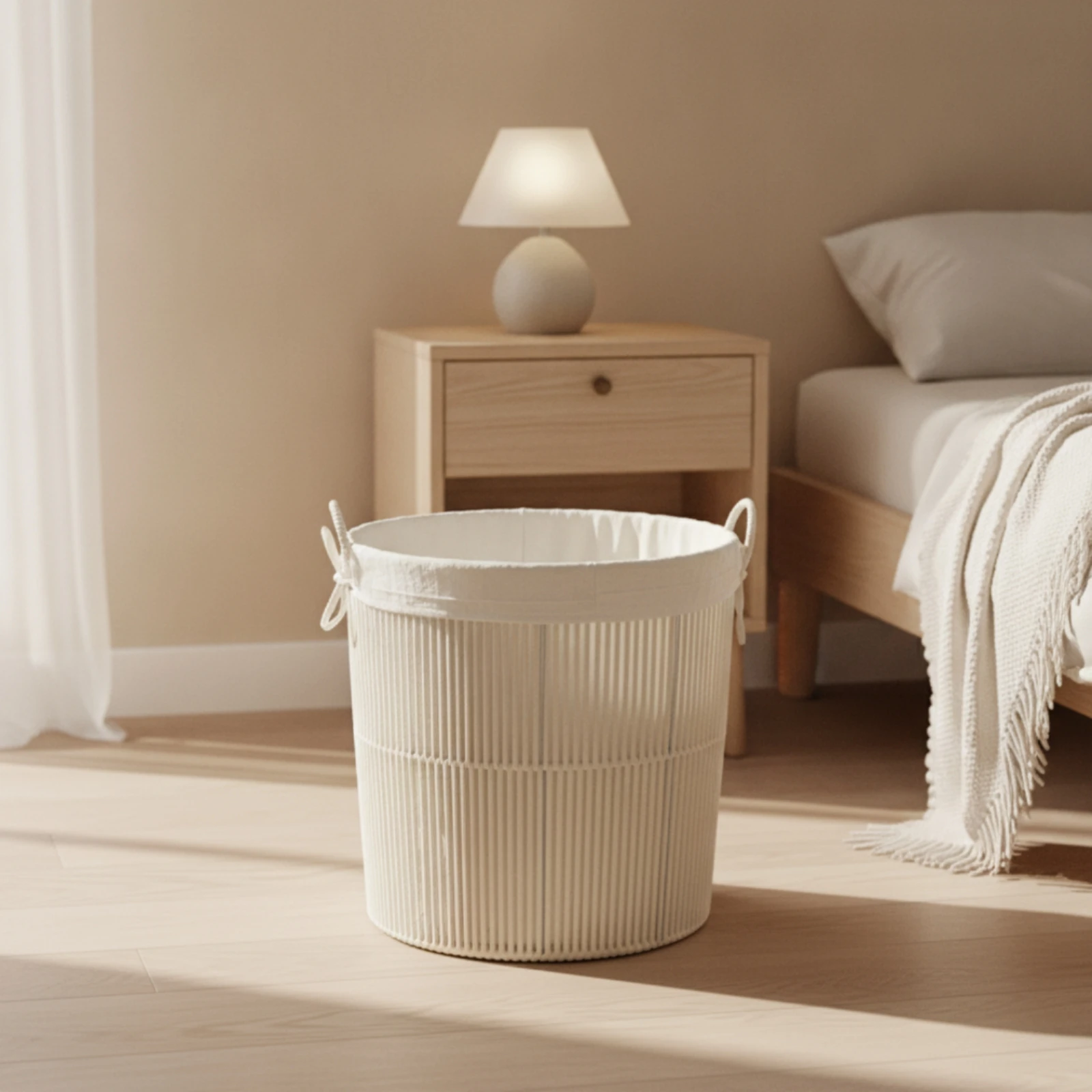 Laundry Hamper Minimalist Cotton Rope Hamper Rope Basket with Liner Freestanding Laundry Basket with Handles Portable
