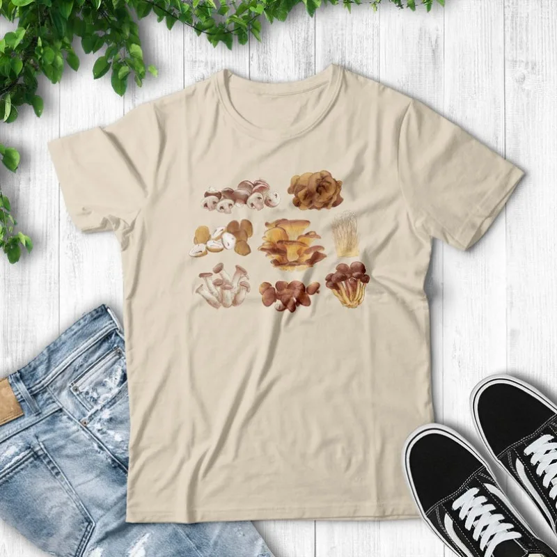

00013244#A-Mushroom Shirt in Natural, Mushroom Graphic Tees
