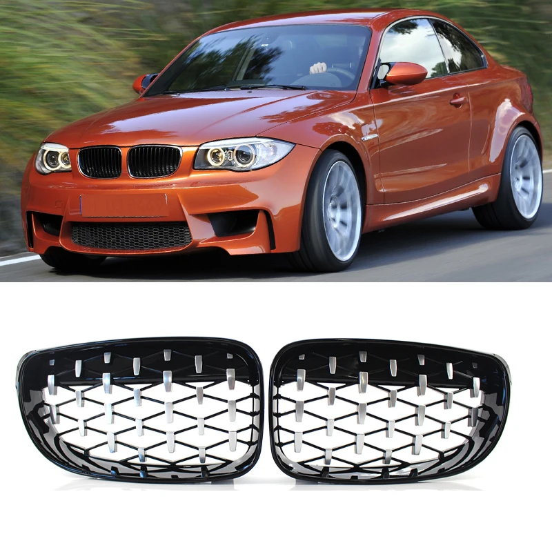 

2Pcs Diamond Style Grille Racing Grills Decoration For BMW 1 Series E87 E81 E82 E88 2007-2012 Front Grill Car Accessories