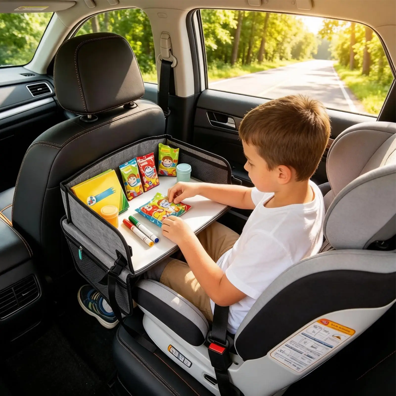 Kids Travel Tray Foldable Portable Adjustable Strap Interactive Table Kids Travel Car Seat Desk For Outdoor Road Trip Camping