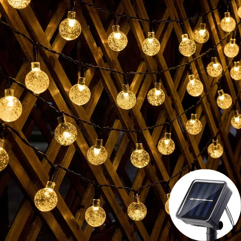

12M/7M/5M Big Bulb Solar Crystal Ball Bubble Light String Waterproof Solar Outdoor Light Strip Christmas Courtyard Decoration