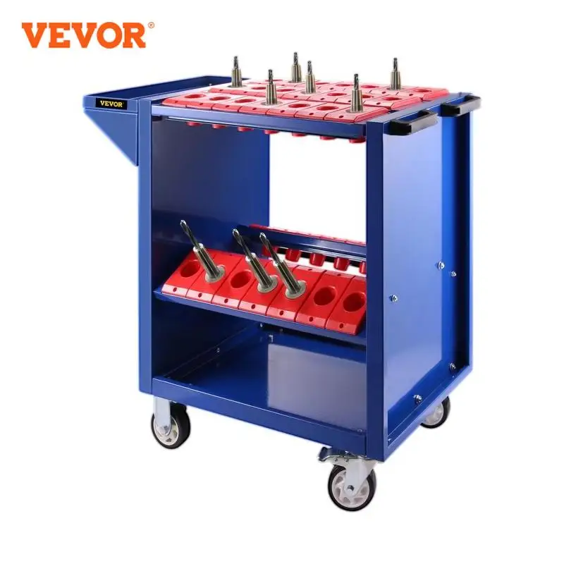 VEVOR BT40 CNC Tool Trolley Cart 35 Capacity Tooling Blue 40 Taper Tool Holders Shelf Cart with Two Swivel Two Fixed Casters