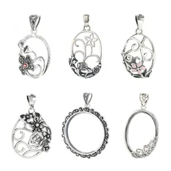 925 Sterling Silver Hollow Pendant Mount fit Round or Oval Cabochon DIY Bezel Pendant Base Blanks for Necklace Jewelry Making