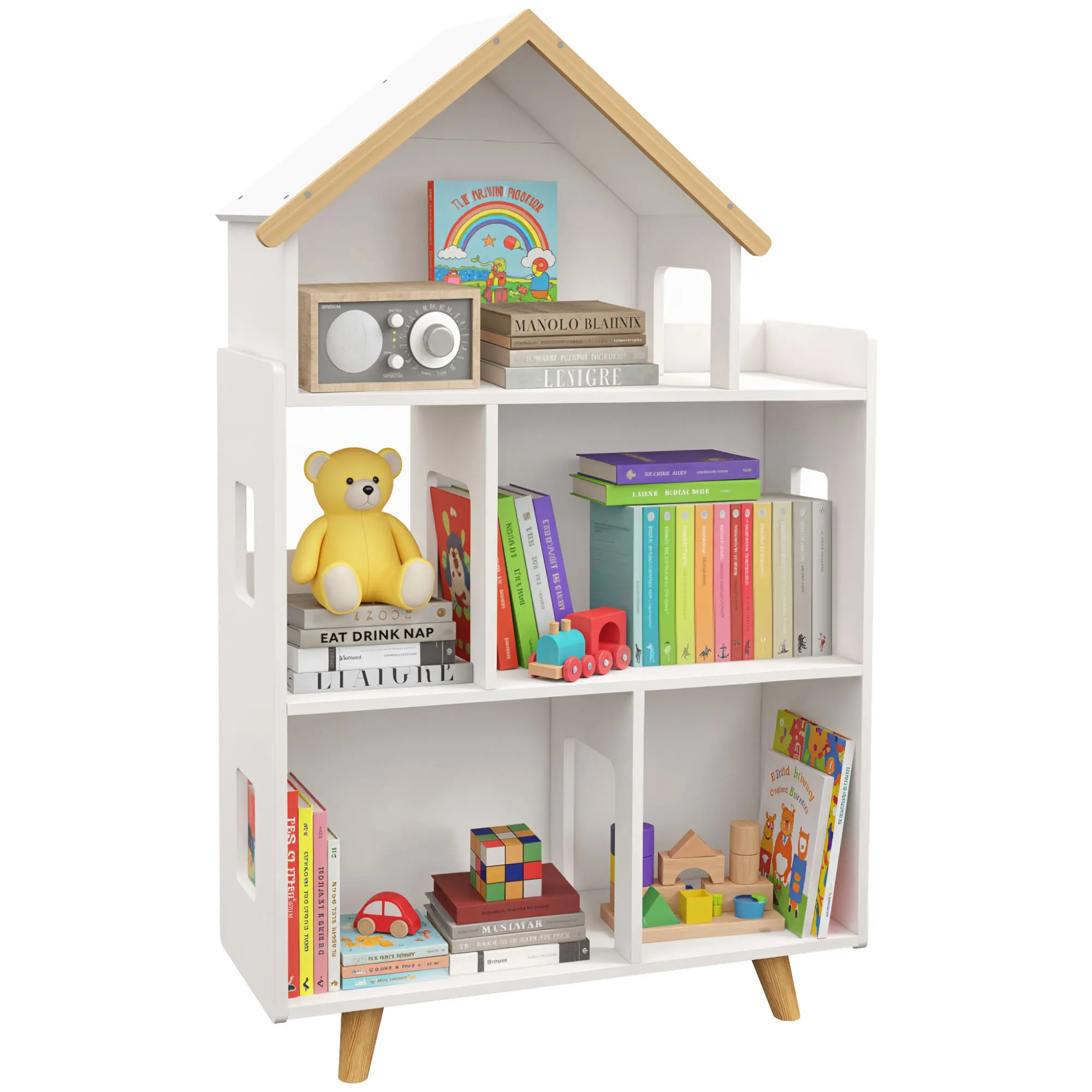ZONEKIZ opbergplank voor kinderspeelgoed en boeken - 3 niveaus met planken - drinkbak