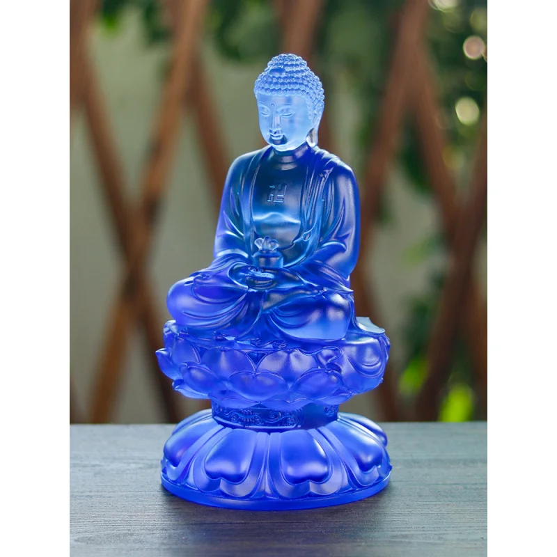 Zen Joy Glazed Medicine Light Tathagata Buddha Statue Ancient Craft Lotus Base Home Worship Gift Ornament