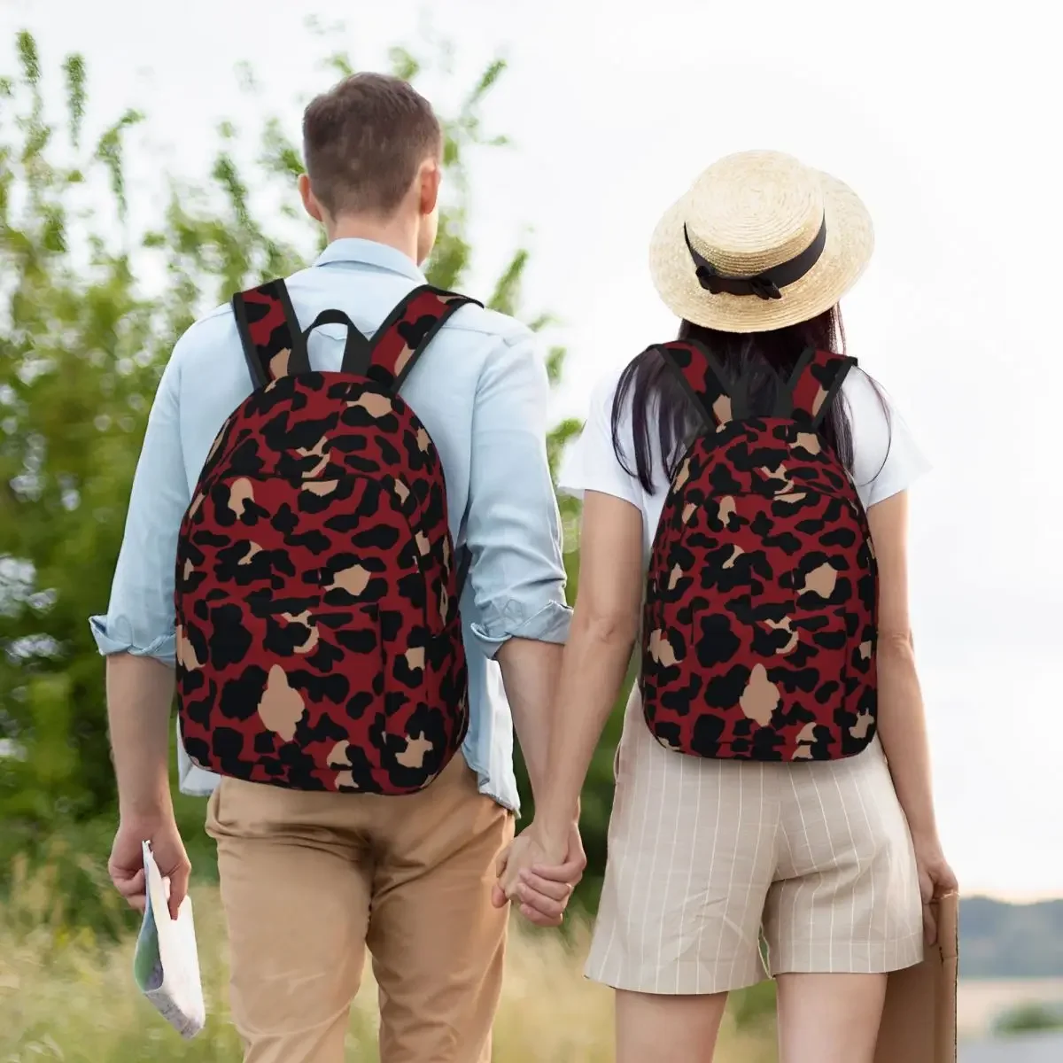 Mochila roja de piel de Animal de leopardo para hombres y mujeres, mochila de negocios para estudiantes adolescentes, bolsas de lona universitarias ligeras