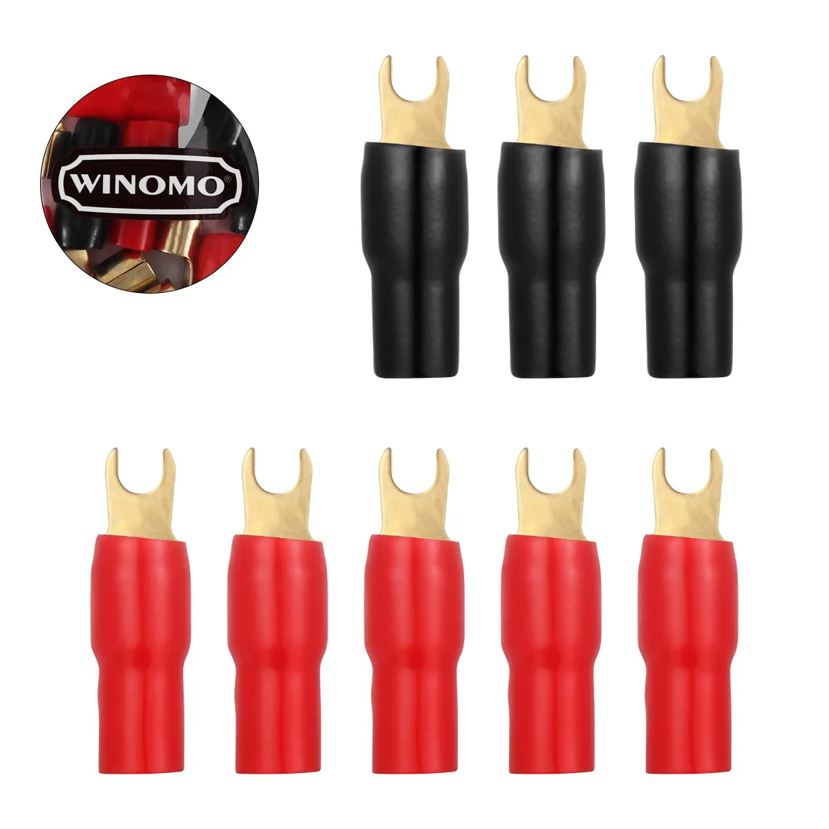 

5Pairs Gold Plated 4Ga Crimp Spade Terminals Speaker Wire Connectors Superior Electrical Contact Red Black Insulated Boots