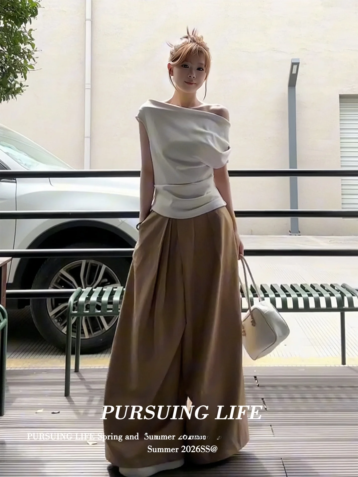 

Американские ретро-брюки цвета хаки для женщин, весенние, с 3D-плиссировкой, прямые, широкие, свободные, длинные, с высокой талией, на резинке