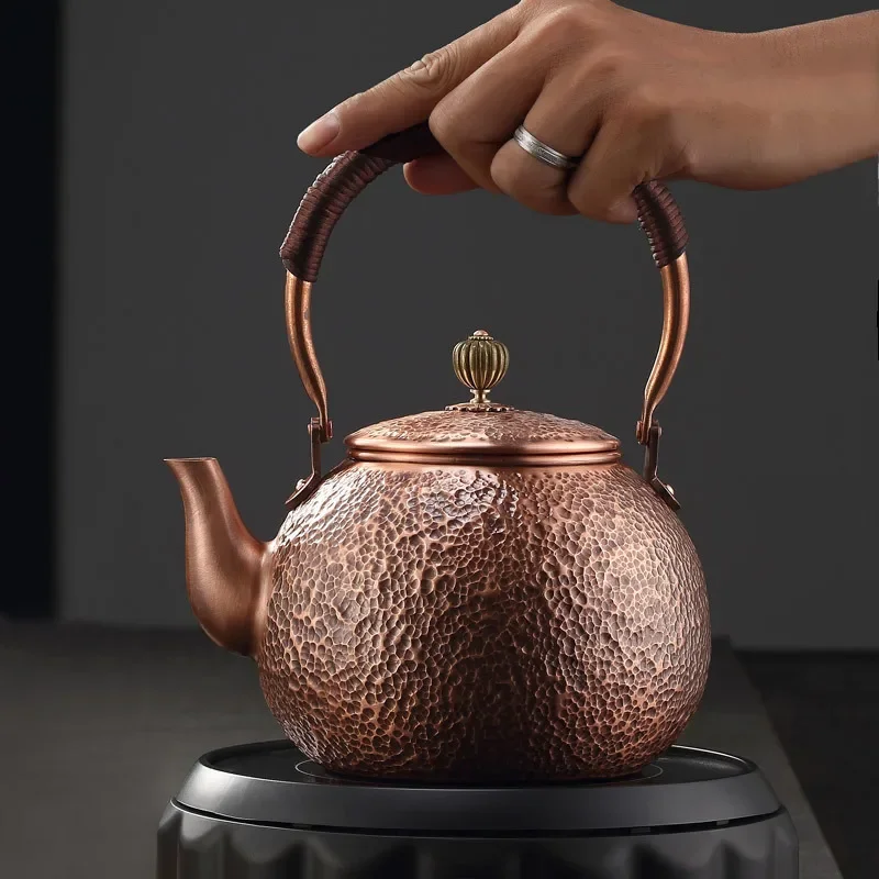 

1200ml/1500ml, Household pure copper kettle, Large capacity red copper boiling water pot, Handmade hammer pattern brewing teapot