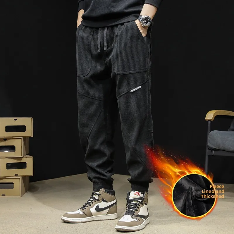 الرجال عارضة الرياضة Thiened الخريف الشتاء عمال فضفاضة تناسب مرونة الخصر الرباط السراويل الشباب العصرية السراويل الطويلة
