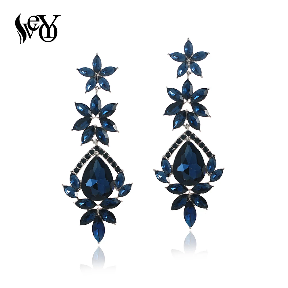 VEYO Long Rhinestone Crystal Drop Earrings Luxury Big Earrings for Women Fashion Jewelry New Gift