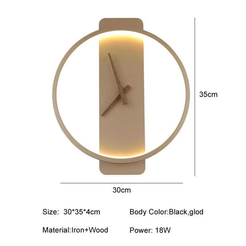 Nordic LED Wall Clock Lamp Indoor Lighting For Hotel Bedside Bedroom Simple Stairs Living Room Decora Wall Light Fixture