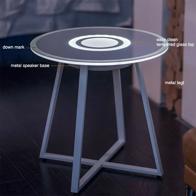 # Fancy Bedside Center Table Tempered Glass Coffee Table Led Light Stand Table Export With Metal Frame Iron Legs Modern