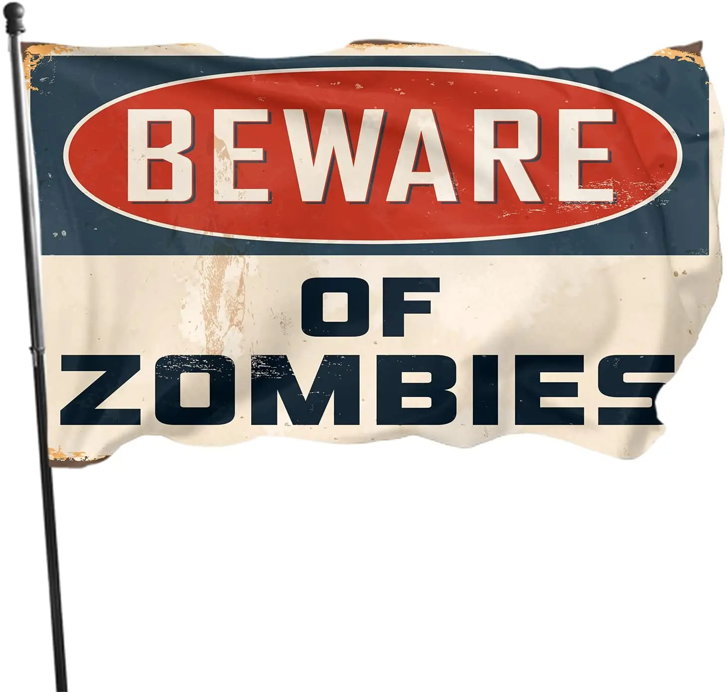 Funny Quote Flag 3x5 Ft Outdoor,Beware Zombies Retro Vintage Warning Joke Humor Horror Garden Flags House Flags Banner Decor