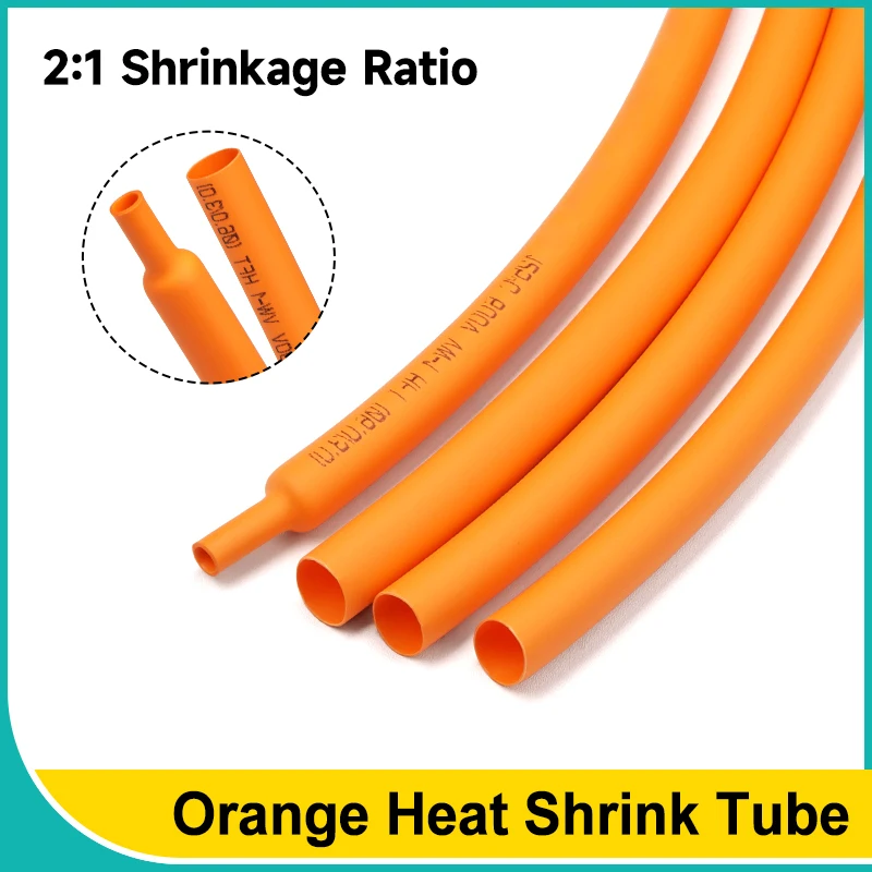 

1/2/5/10m Orange 2:1 Heat Shrink Tube 1mm ~ 50mm DIY Cable Repair Polyolefin Protector Shrinkable Tubing Insulation Sleeve Wrap