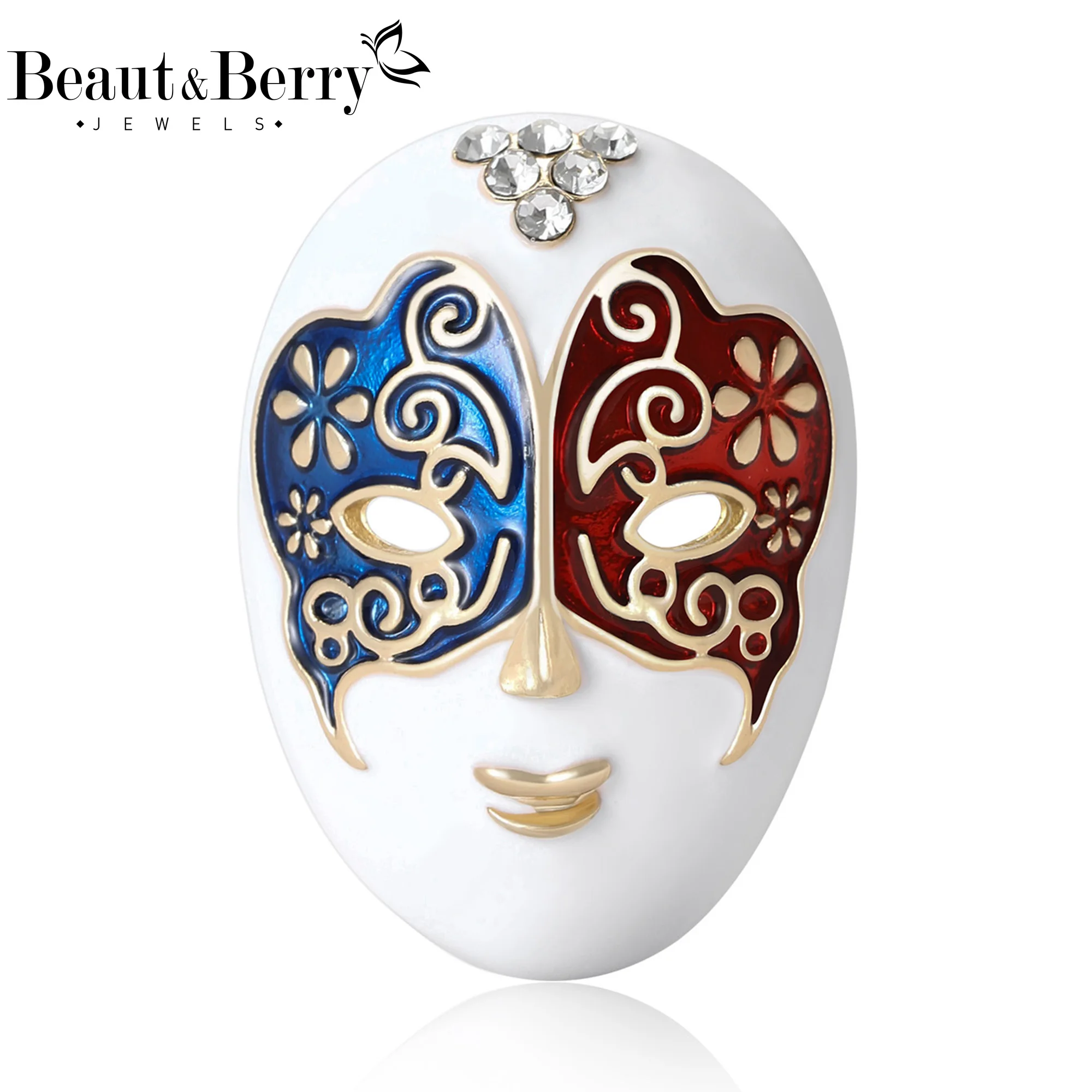 Beaut&Berry Luxury Enamel Mask Brooches for Women Unisex Figure Pins Casual Party Jewelry Accessories Gifts Decoration