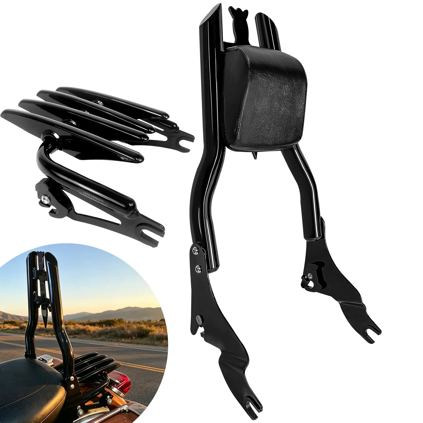 For Harley Touring 09-26 Street Glide Road King CVO Electra Glide FLTRX FLHX FLHTKL Motorcycle Backrest Sissy Bar & Luggage Rack
