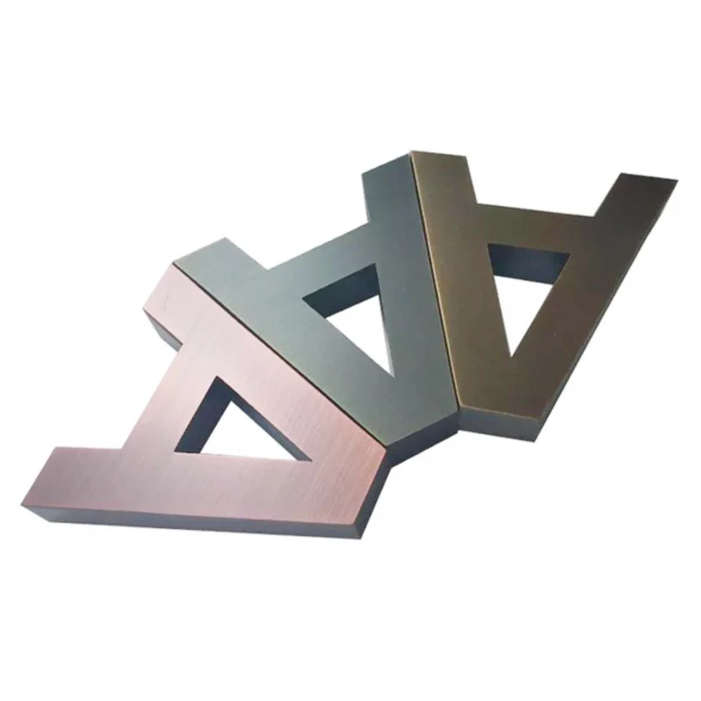 Custom small trendy silver metal letter signs for hotels made of aluminum or stainless steel CNC-machined parts  billboards