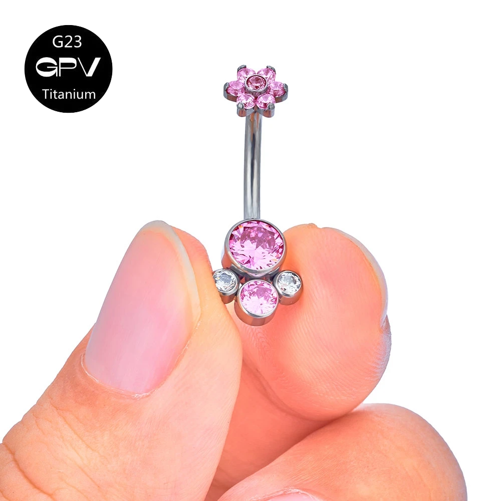 1PC 14G Navel Ring Navel Nail G23 Titanium Body Piercing Jewelry Inlaid With Zircon And Opal Female Piercing Navel Buckle