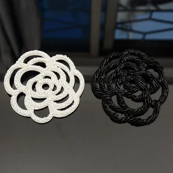 1Pc White Black Camellia Flower Beaded Applique Patch for Clothing Decoration Repair