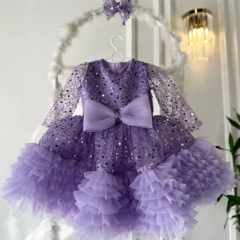 0-12 year old children\'s clothing sequin girl elegant evening dress bow mesh birthday ball fluffy girl princess skirt